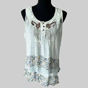 ROCHA John Rocha Boho Sleeveless Ruffles Beaded Lightweight  Blouse